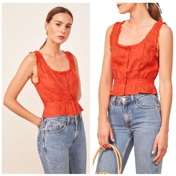 🔥 REFORMATION Luisa Eyelet Linen Top NWT - Picture 5 of 8